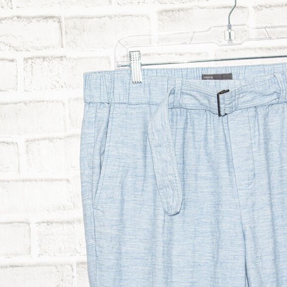 VINCE Large Light Blue Belted Casual Pants Soft Cotton - Picture 9 of 11
